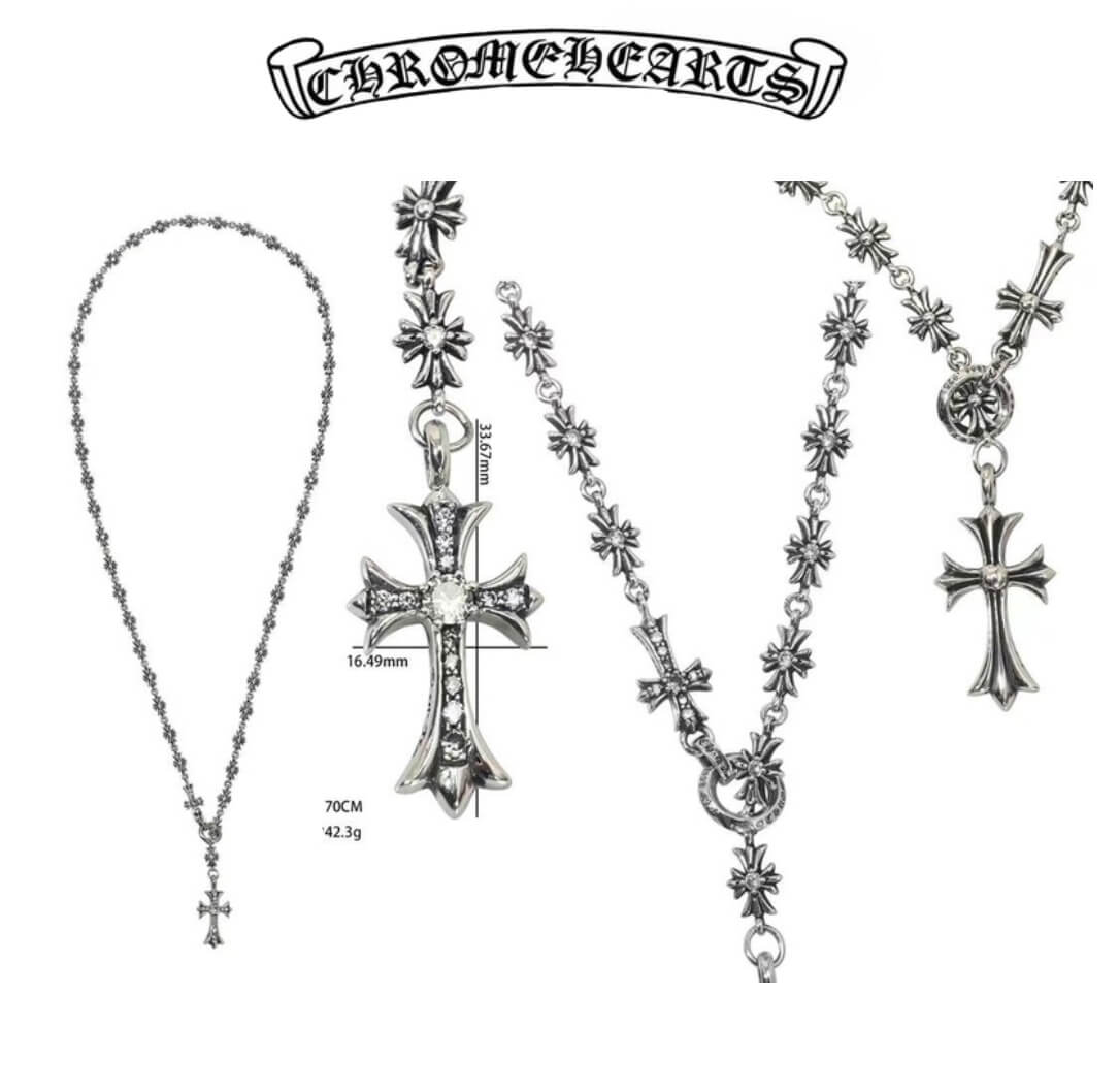 Chrome Hearts Silver One-Sided Diamond Angel Necklace (70cm),(42.3g)