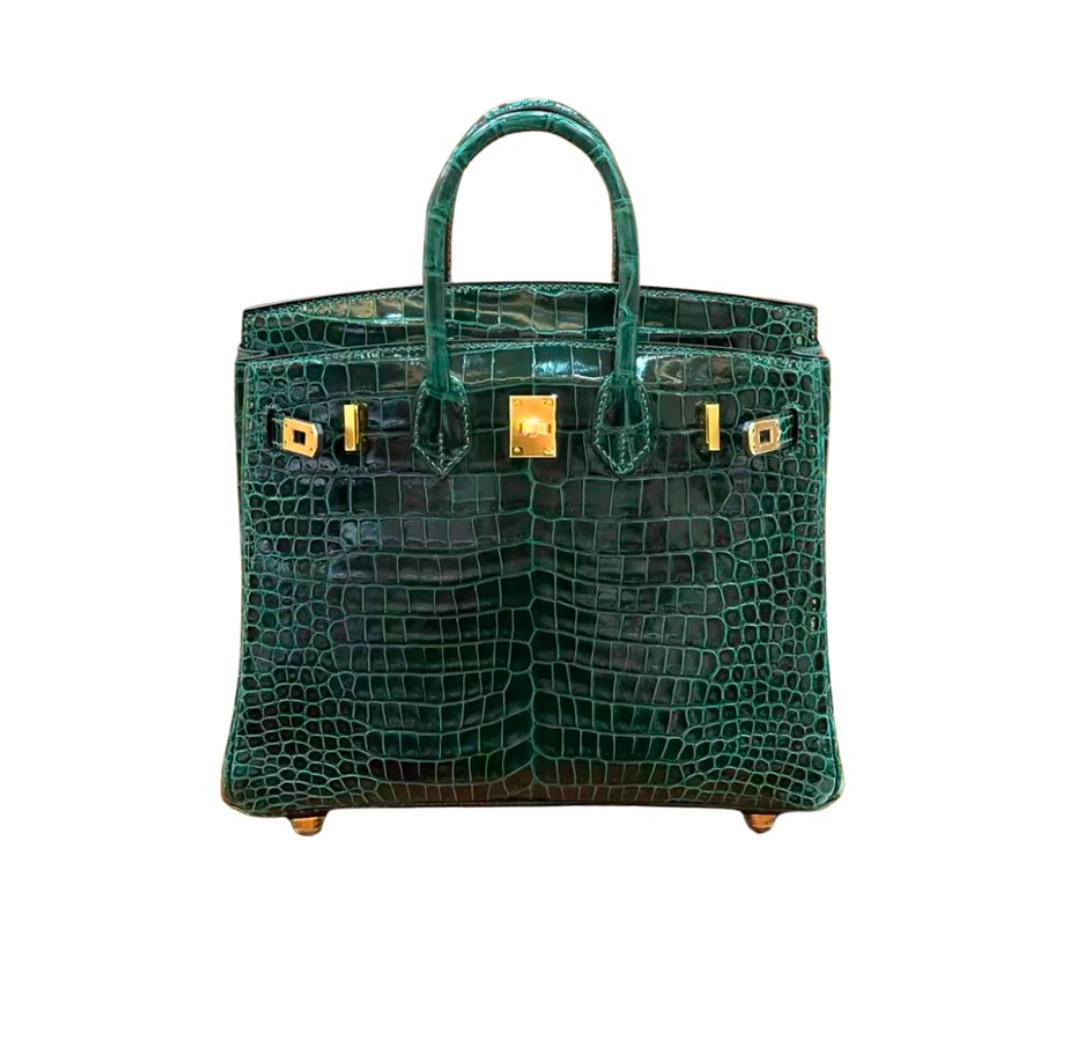 Hermès Birkin25 Vert Foncé Shiny Alligator&Gold Hardware