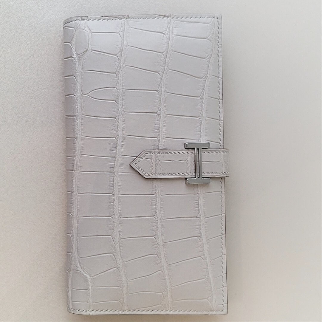 Hermès Bearn Wallet Alligator& Palladium Hardware Gris Perle