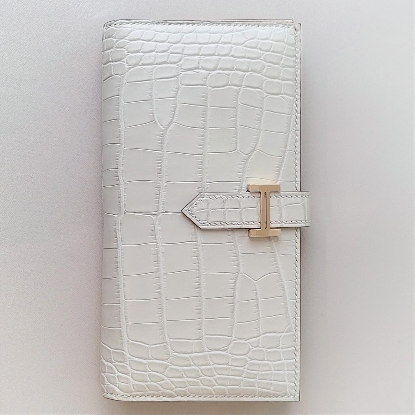 Hermès Bearn Wallet Alligator&gold Hardware Gris Perle
