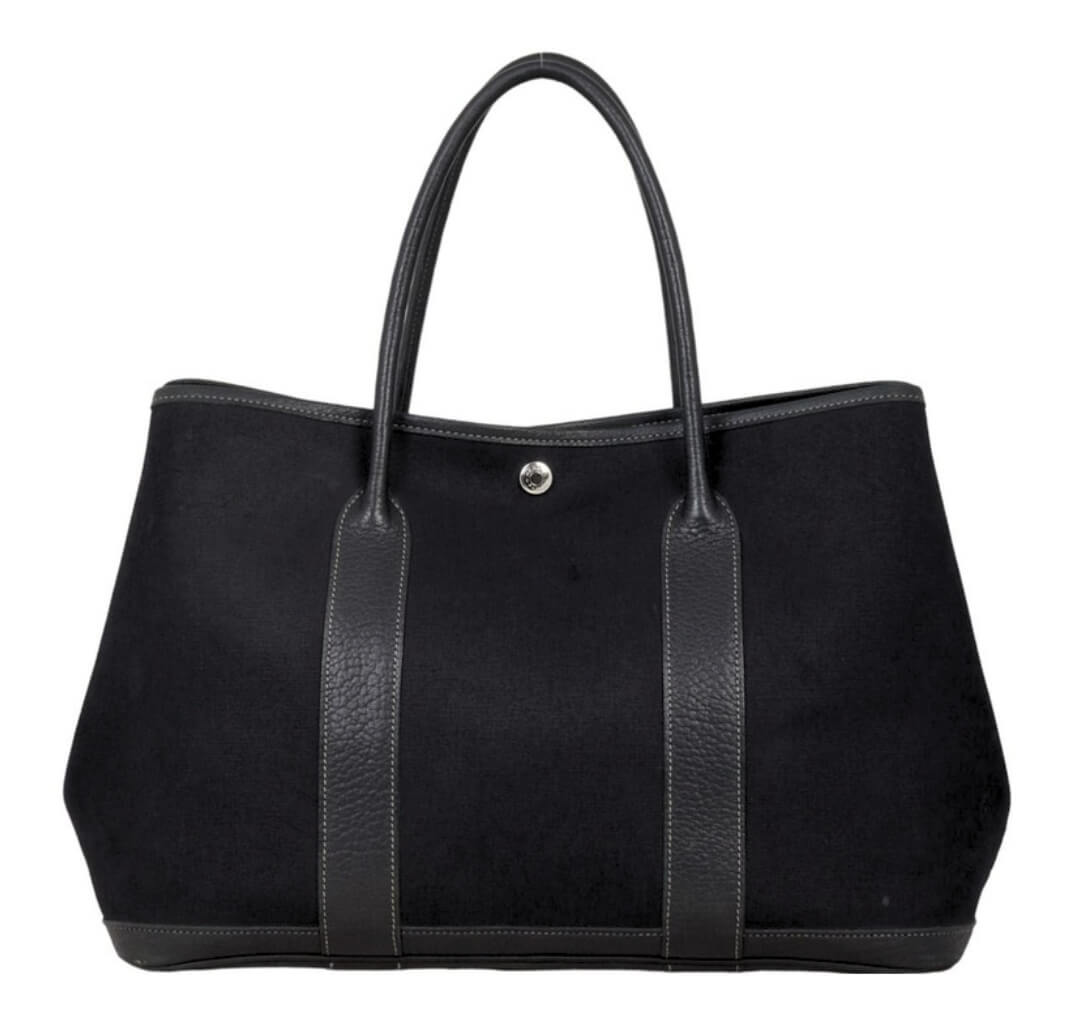 Hermès Garden Party 36 Black & Canvas with Silver Hardware