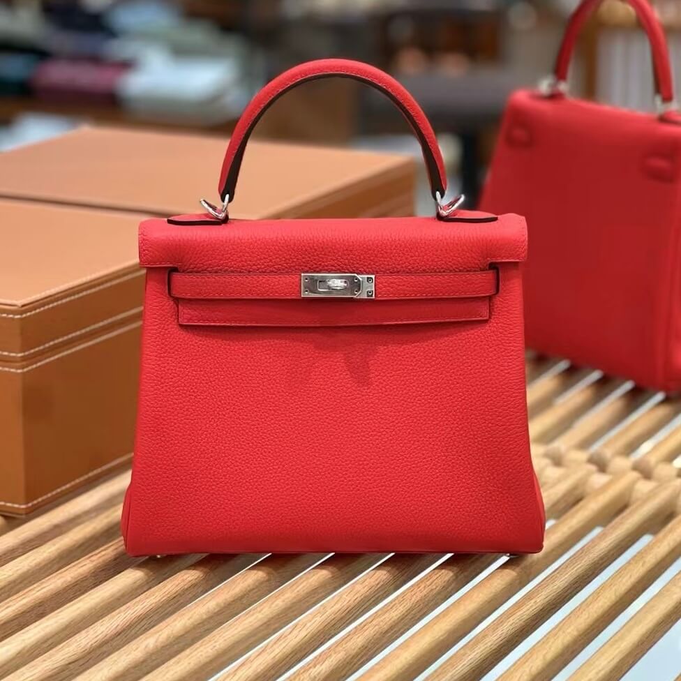 Hermès Kelly 25 Retourne Rouge Casaque Togo Palladium Hardware