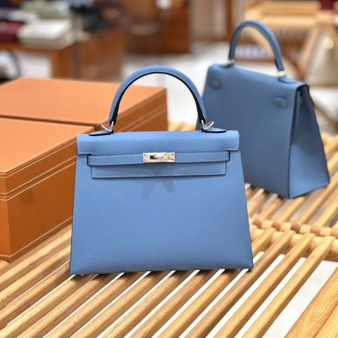 Hermès Kelly 25 Sellier Celeste Epsom Palladium Hardware