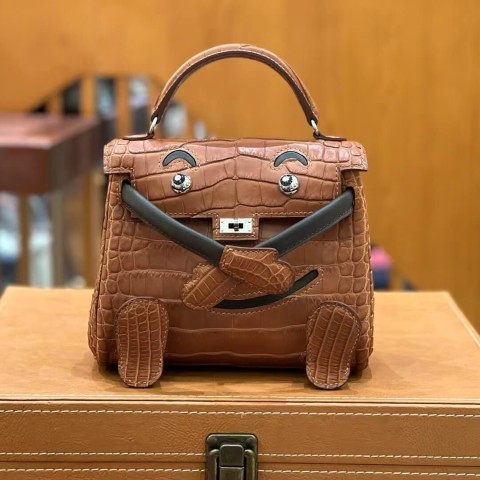 Hermès Kelly Doll Bag 20cm, Cognac Matte Alligator Leather, Noir Swift Accents
