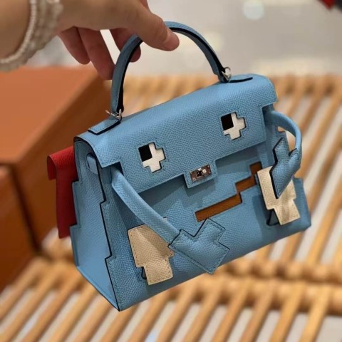 Hermès Kelly Doll Picto Blue Jean Epsom Leather Bag