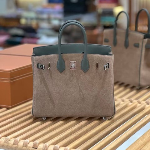 Hermès Birkin 25 Elephant Grey Suede & Togo Leather Bag