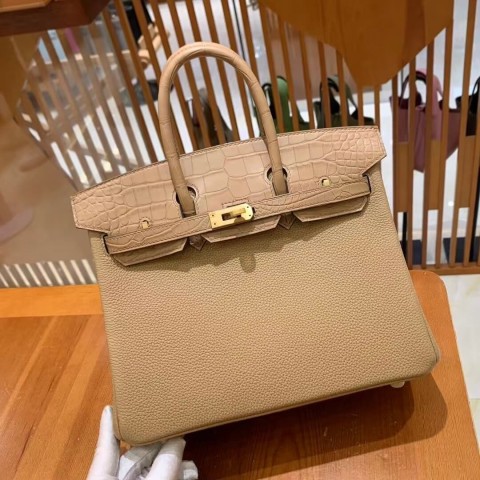 Hermès Birkin 30 Gold Clemence and Crocodile Niloticus Gold Touch Bag with Gold Hardware