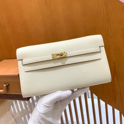 Hermès Kelly Cut Clutch Nata Epsom with Gold Hardware