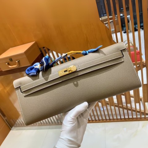 Hermès Kelly Cut Clutch Etoupe Epsom Leather with Gold Hardware