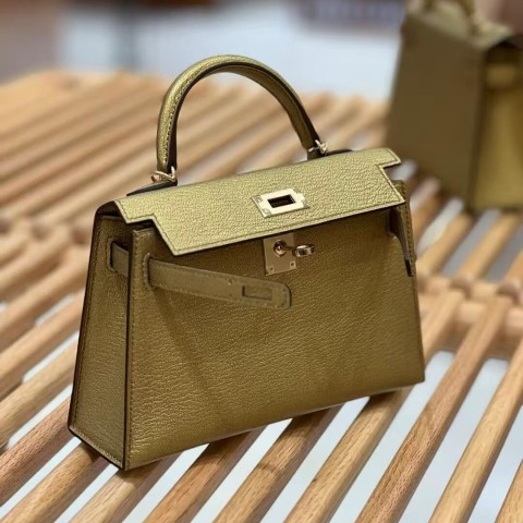 Hermès Kelly II Mini 20 Sellier Gold Metallic Chevre Palladium Hardware
