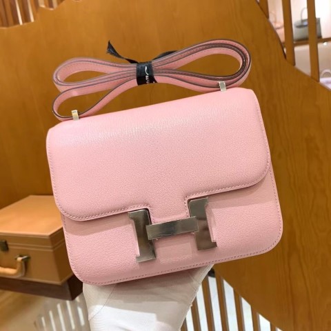 Hermès Constance 18 Rose Sakura Evercolor with Palladium Hardware