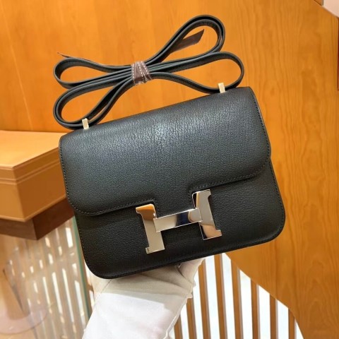 Hermès Constance 18 Black Evercolor with Palladium Hardware