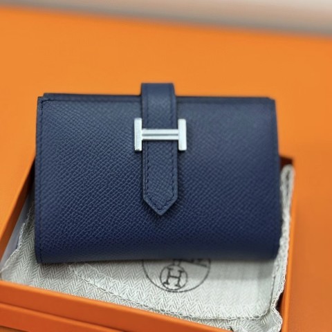 Hermès Béarn Compact Wallet Bleu Nuit Epsom with Palladium Hardware
