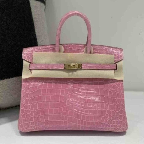 Hermès Birkin 25 Shiny Niloticus Crocodile India Pink – Gold Hardware