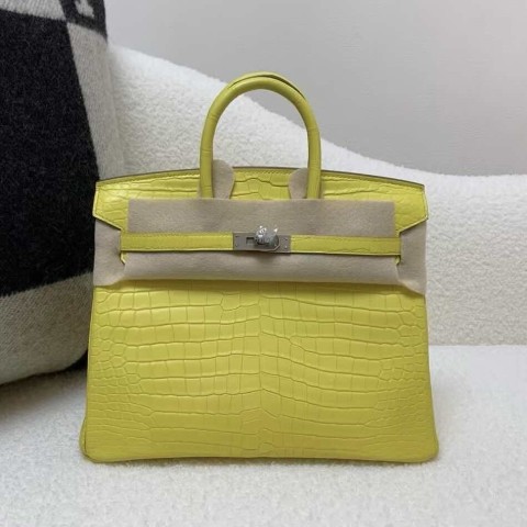 Hermès Birkin 25 Matte Porosus Crocodile M9 Marigold – Palladium Hardware