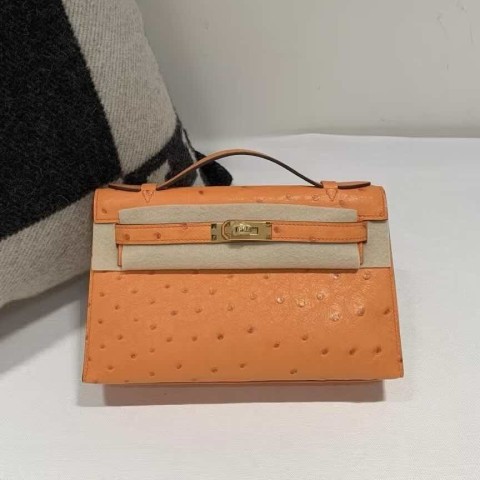 Hermès Mini Kelly I Ostrich Orange – Gold Hardware