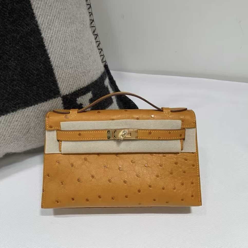 Hermès Mini Kelly I Ostrich Velvet Green – Gold Hardware