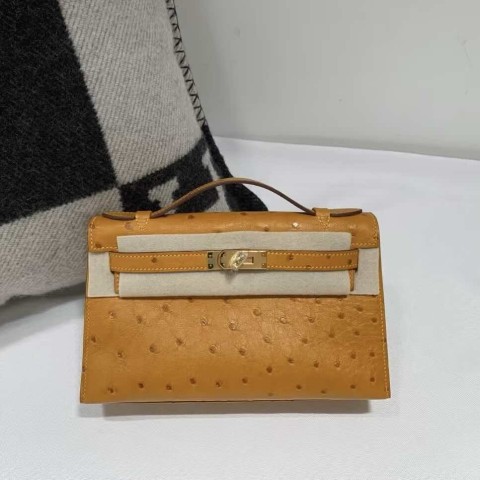 Hermès Mini Kelly I Ostrich Velvet Green – Gold Hardware