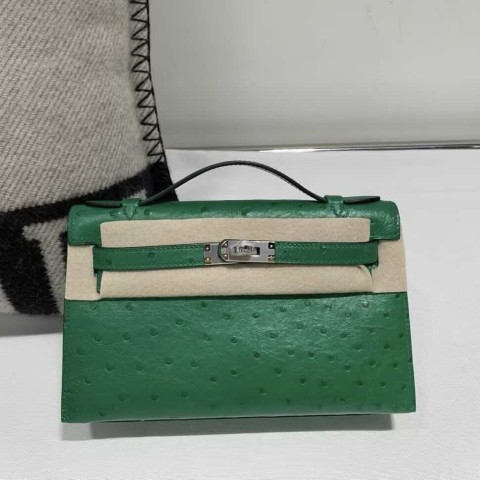 Hermès Mini Kelly I Ostrich Velvet Green – Palladium Hardware