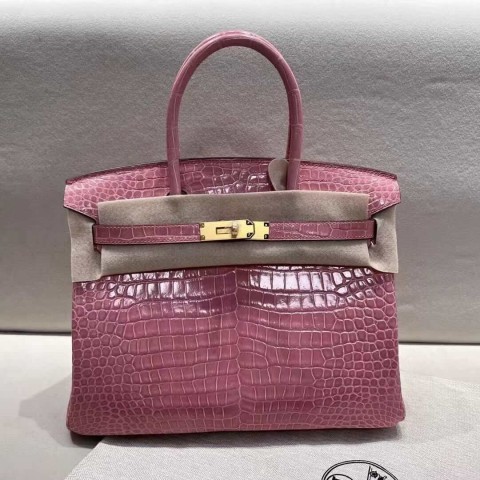 Hermès Birkin 30 Shiny Porosus Crocodile Summer Pink – Gold Hardware