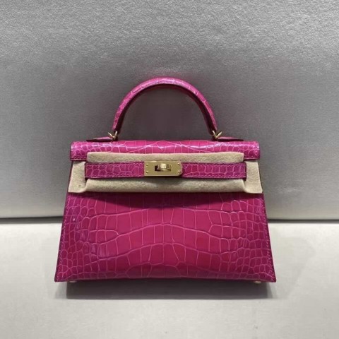 Hermès Mini Kelly II Shiny American Alligator J5 Violet Mythique – Gold Hardware