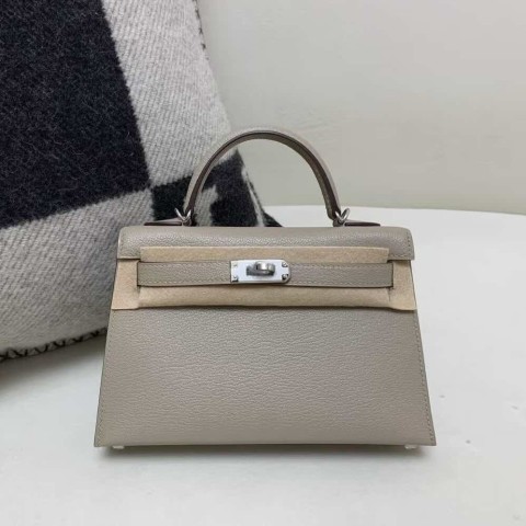 Hermès Mini Kelly II Chevre Etoupe with Lemon Yellow – Palladium Hardware