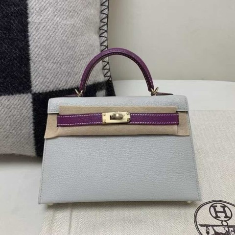 Hermès Mini Kelly II Chevre Gris Perle with Anemone – Gold Hardware