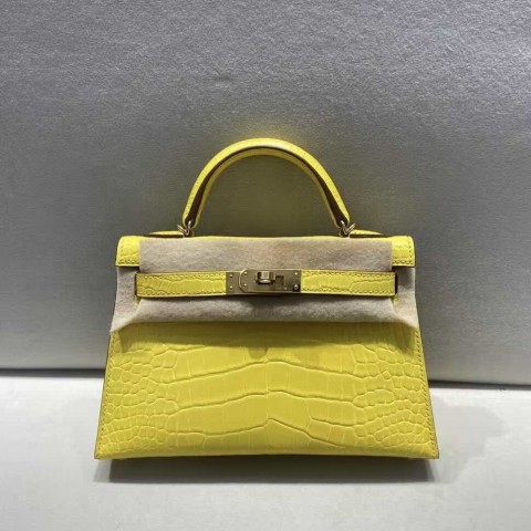 Hermès Mini Kelly II Matte Alligator M9 Marigold – Gold Hardware