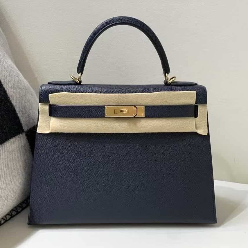 Hermès Kelly25 Epsom Blue Indigo x Gold Hardware