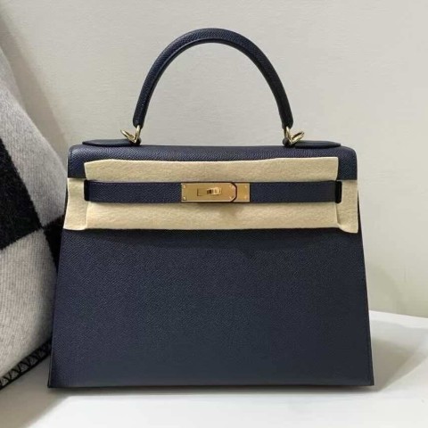 Hermès Kelly25 Epsom Blue Indigo x Gold Hardware