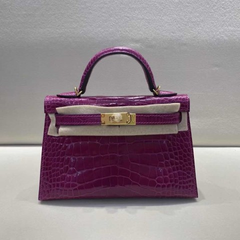 Hermès Mini Kelly II Shiny Alligator J5 Violet Mythique – Gold Hardware