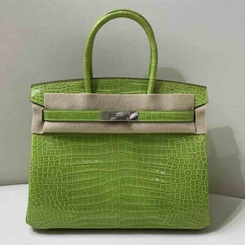 Hermès Birkin 30 Shiny Porosus Crocodile Apple Green – Palladium Hardware