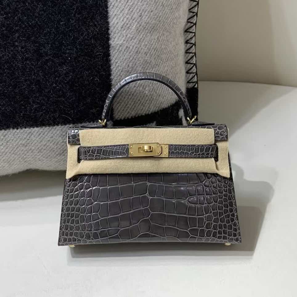 Hermès Mini Kelly II Shiny Alligator 88 Graphite – Gold Hardware