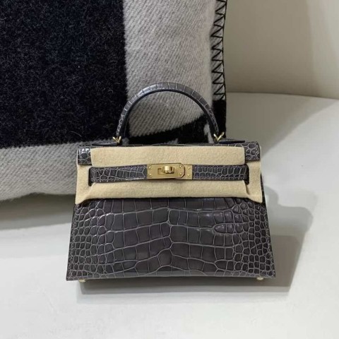 Hermès Mini Kelly II Shiny Alligator 88 Graphite – Gold Hardware