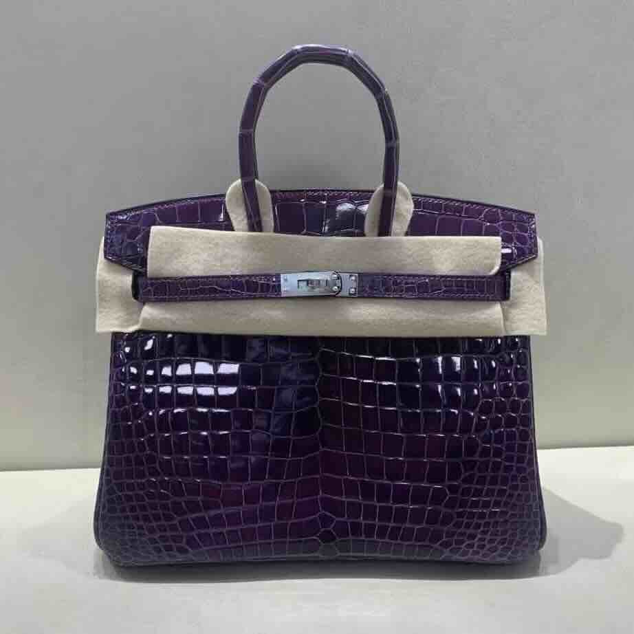 Hermès Birkin 25 Shiny Porosus Crocodile Crystal Purple – Palladium Hardware