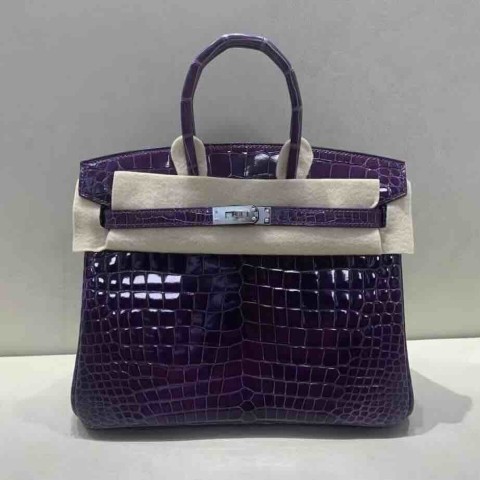 Hermès Birkin 25 Shiny Porosus Crocodile Crystal Purple – Palladium Hardware