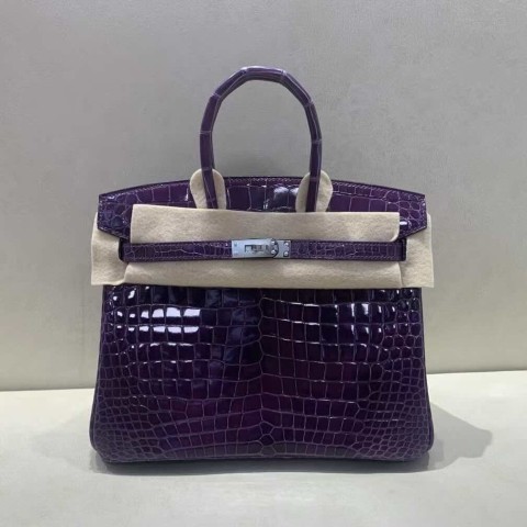 Hermès Birkin 25 Shiny Porosus Crocodile Crystal Purple – Palladium Hardware