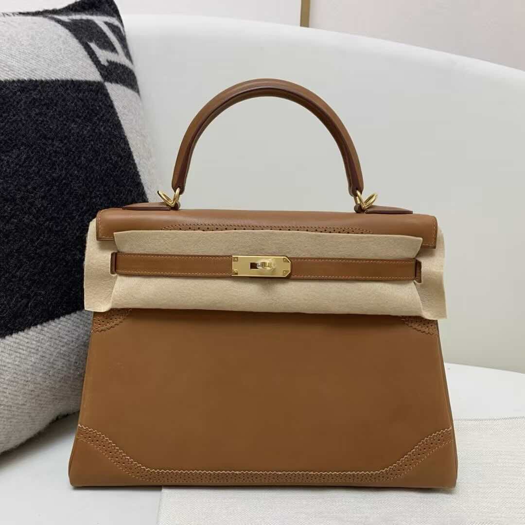 Hermès Kelly 28 Lace Saddle Leather Gold Brown – Gold Hardware