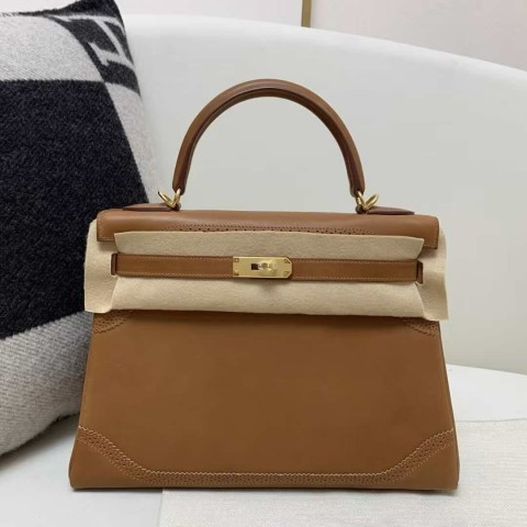 Hermès Kelly 28 Lace Saddle Leather Gold Brown – Gold Hardware