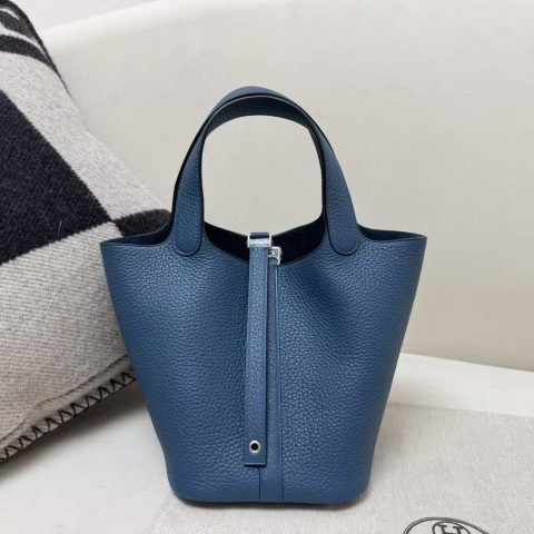 Hermès Picotin Lock 22 Deep Blue Clemence Silver Hardware