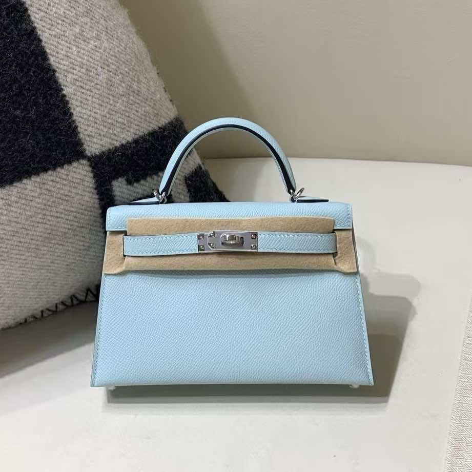 Hermès Kelly 25 Togo Bleu Glacier with Bleu Nuit Edge and Palladium Hardware