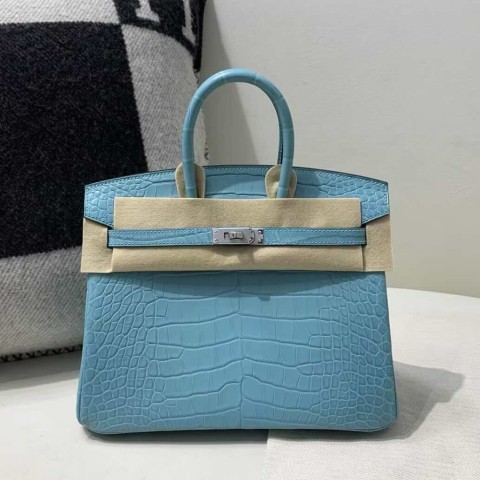 Hermès Birkin 25 Bleu Du Nord Crocodile with Palladium Hardware