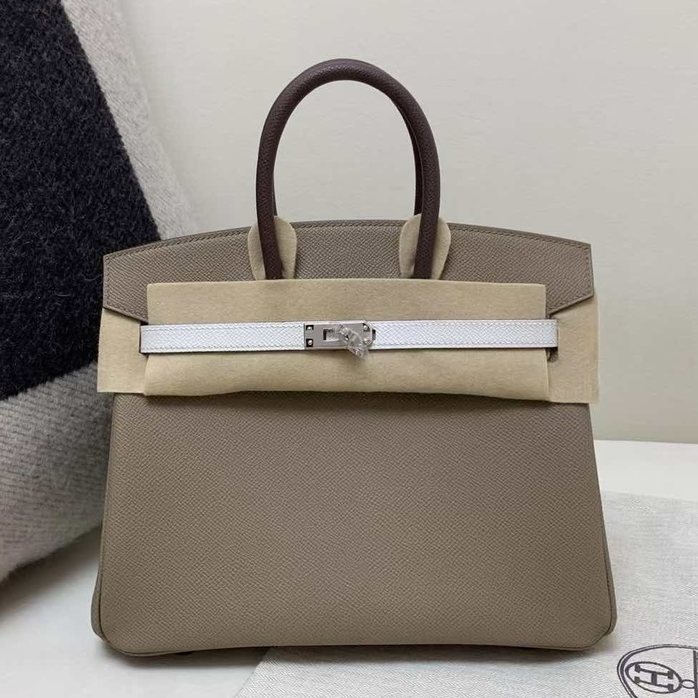 Hermès Birkin 25 in Etoupe with White Strap and Palladium Hardware