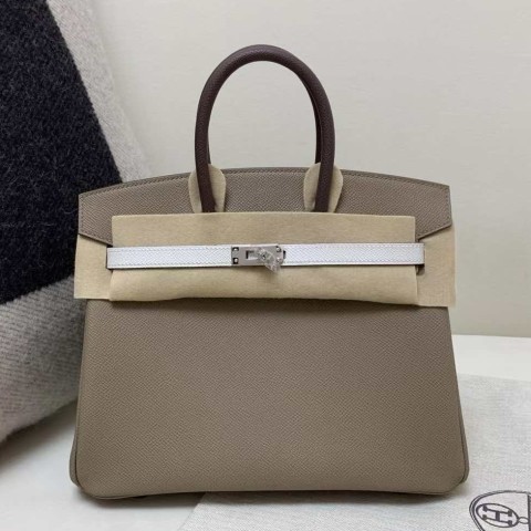 Hermès Birkin 25 in Etoupe with White Strap and Palladium Hardware