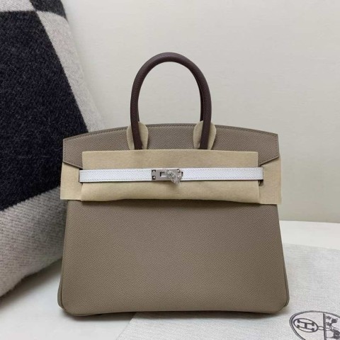 Hermès Birkin 25 in Etoupe with White Strap and Palladium Hardware