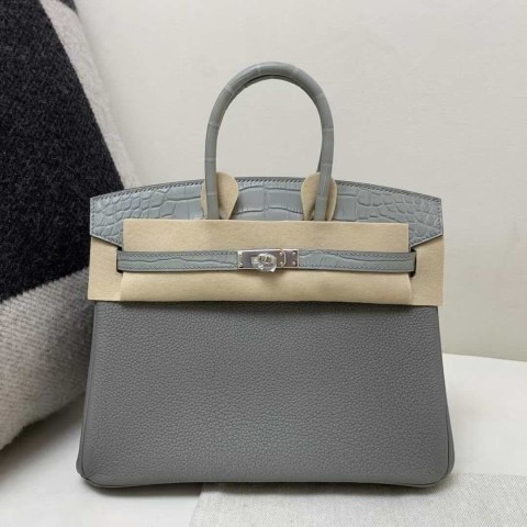 Hermès Birkin 25 Gris Mouette Togo & Alligator Mississippiensis