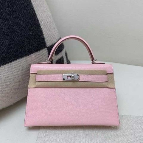 Hermès Kelly Mini II 20 Chevre Rose Sakura with Palladium Hardware