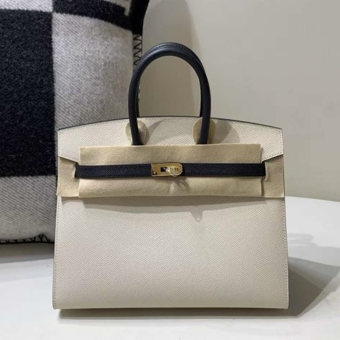 Hermès Birkin 25 Sellier Epsom Craie & Noir with Gold Hardware