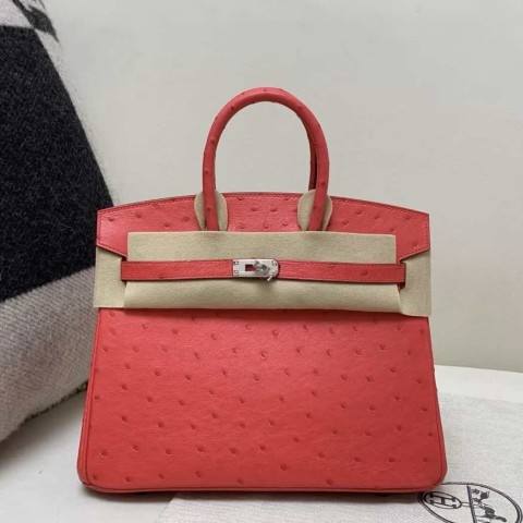 Hermès Birkin 25 Ostrich Rose Jaipur with Palladium Hardware
