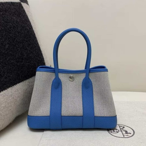 Hermès Garden Party 23 Bleu Zanzibar Canvas and Negonda Leather with Palladium Hardware